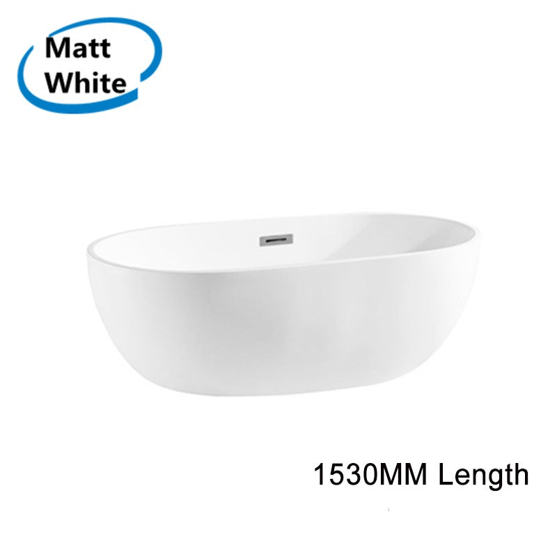 1530x770x555mm Olivia Oval Bathtub Freestanding Acrylic Matte White Bath tub NO Overflow