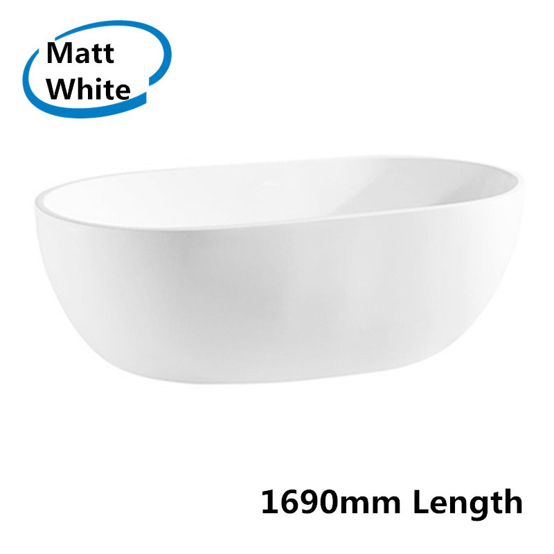 1690x805x550mm Olivia Oval Bathtub Freestanding Acrylic Matte White Bath tub Non-Overflow
