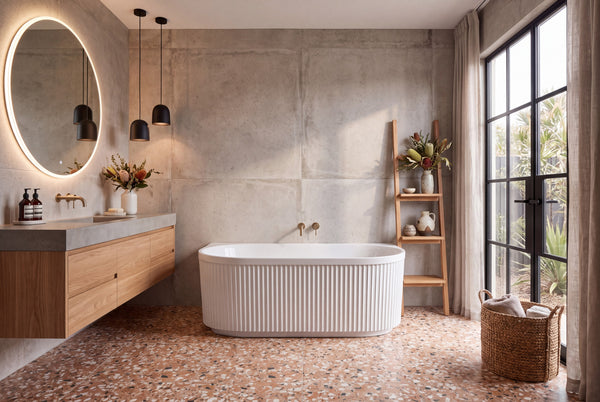 Ovia Kiama V Groove Fluted Back to Wall Bath 1500mm Gloss White