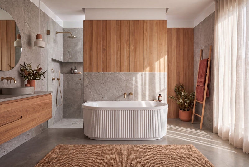 Ovia Kiama V Groove Fluted Back to Wall Bath 1500mm Matte White [OVKIA15VBTW-ovia-kiama-v-groove-fluted-back-to-wall-bath-1500mm-scene-2]
