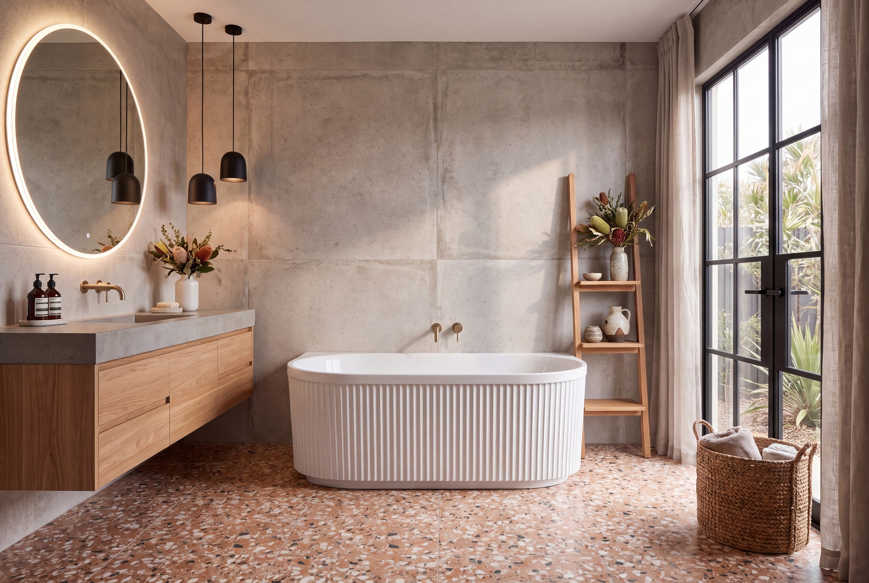 Ovia Kiama V Groove Fluted Back to Wall Bath 1700mm Gloss White [OVKIA17VBTW-ovia-kiama-v-groove-fluted-back-to-wall-bath-1700mm-scene-1]