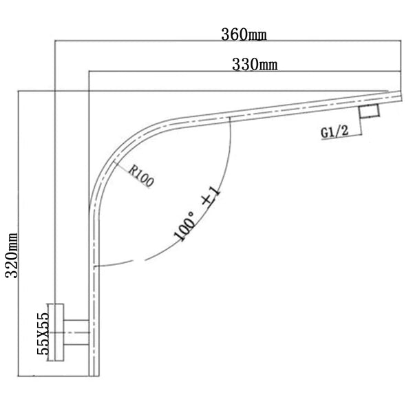 Aquaperla Square Aqua Black Gooseneck Wall Shower Arm