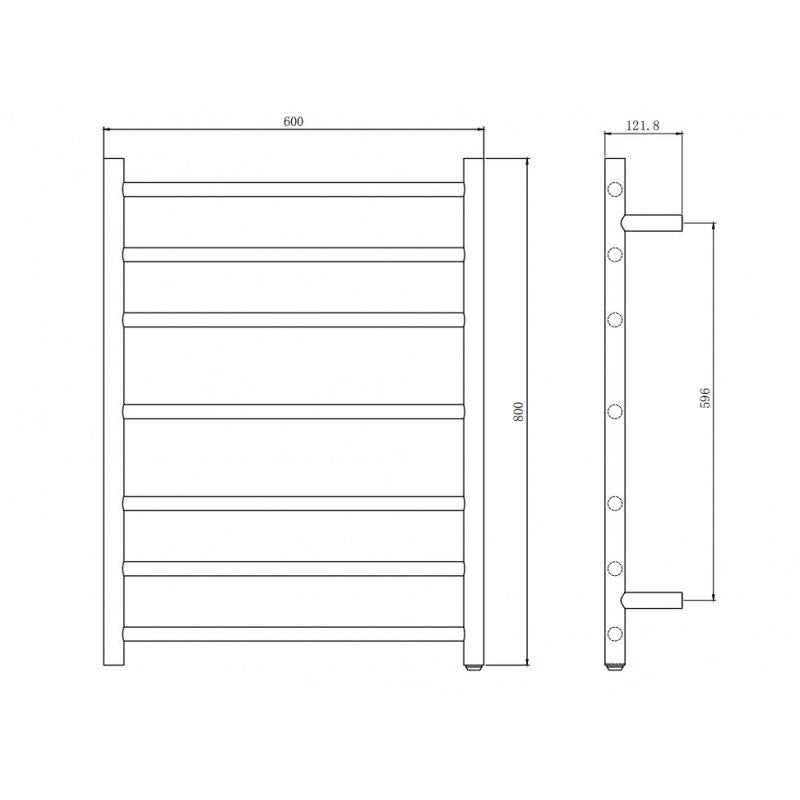 800x600x121.8mm Round Matt Black Electric Heated Towel Rack 7 Bars