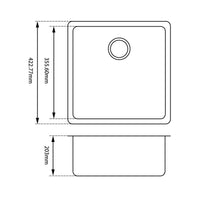 Aquaperla 420mm Single Bowl Granite Square Kitchen Sink - Black