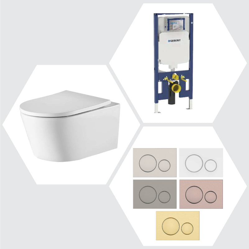 Geberit Oliveri Oslo Wall Hung Rimless Toilet Suite Colour Round Button