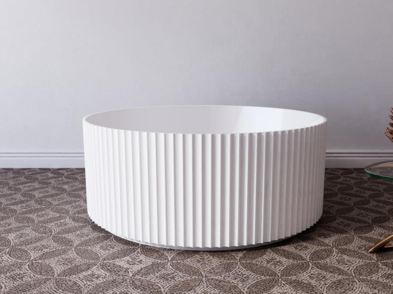 Ovia 1500mm Oasis Fluted Groove Matte White Free Standing Bath No Overflow