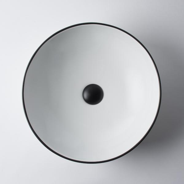 Ovia Claya 360x360x120mm Above Counter Ceramic Basin Gloss White With Black Rim Bathroom Round Wash Basin