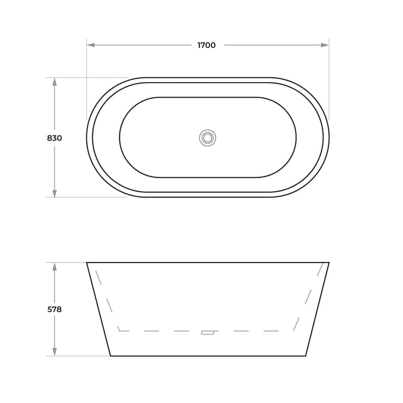 1700x830x578mm Ovia Oval Bathtub Freestanding Acrylic Gloss Black & Gloss White Bath tub NO Overflow