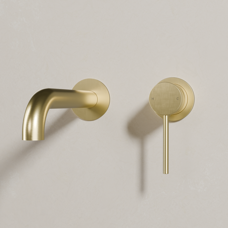 Ovia Milan Wall Bath/Basin Mixer in Brushed Gold (shot 2/3)