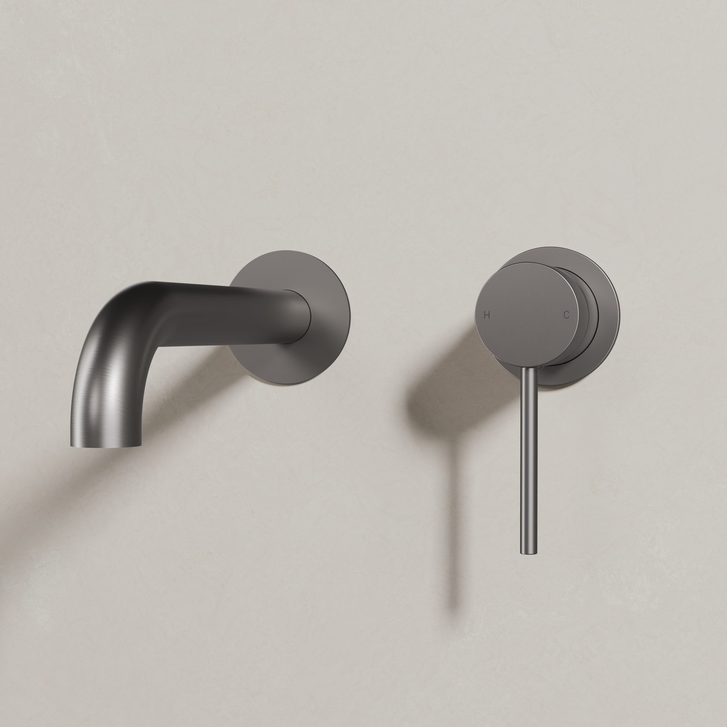 Ovia Milan Wall Bath/Basin Mixer in Gun Metal (shot 2/3)