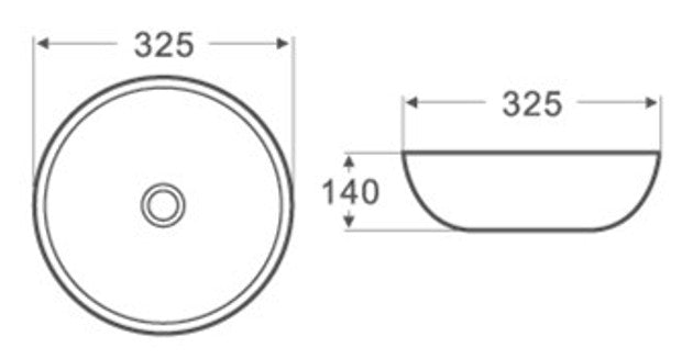 325x325x140mm Round Gloss White Ceramic Above Counter Wash Basin