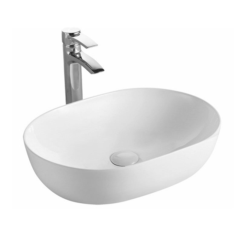 490*355*130mm Oval Above Counter Gloss White Ceramic Basin Ultra Slim