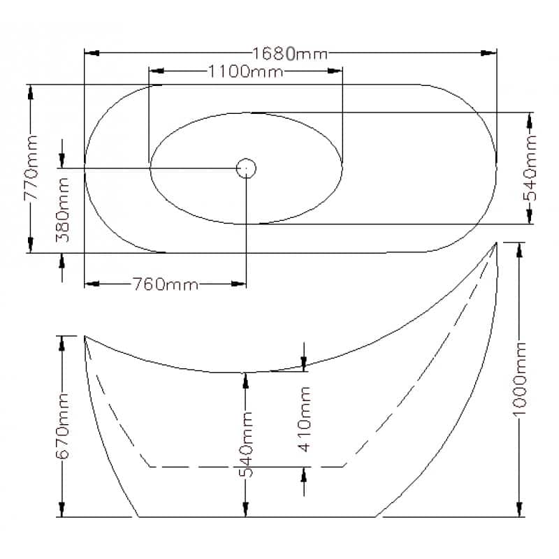 1680*770*1000mm Posh Oval Bathtub Freestanding Acrylic White Bath tub NO OVERFLOW