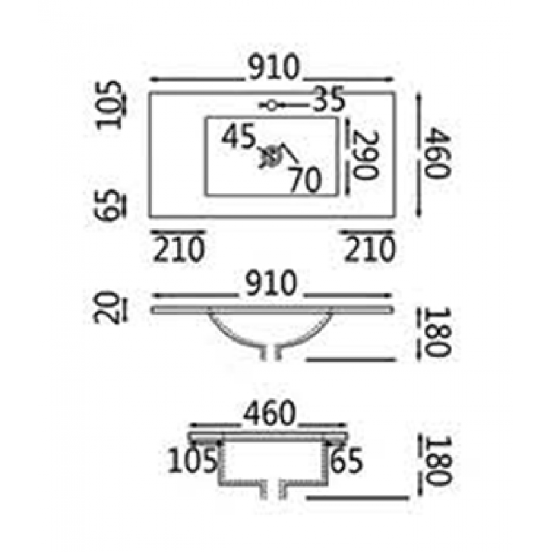 900mm PVC Vanity on Kickboard Ceramic Top Polyurethane Cabinet