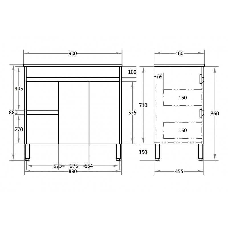 900m PVC Vanity on Legs Ceramic Top Polyurethane Cabinet