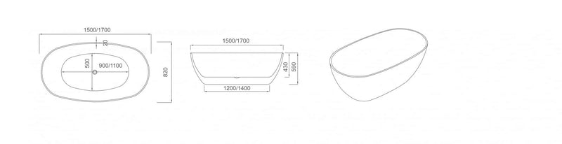 PILATO 1500mm Freestanding Matte White Bath No Overflow