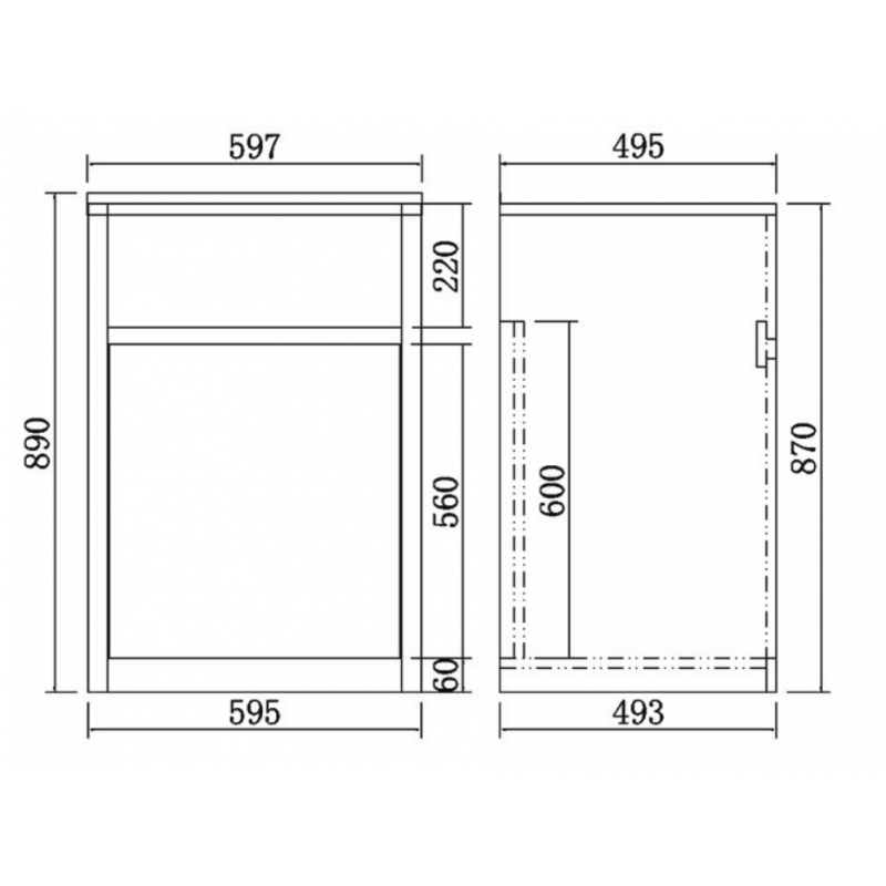 597x495x890mm 45L Stainless Steel Freestanding Laundry Sink with PVC Waterproof Soft Close Cabinet