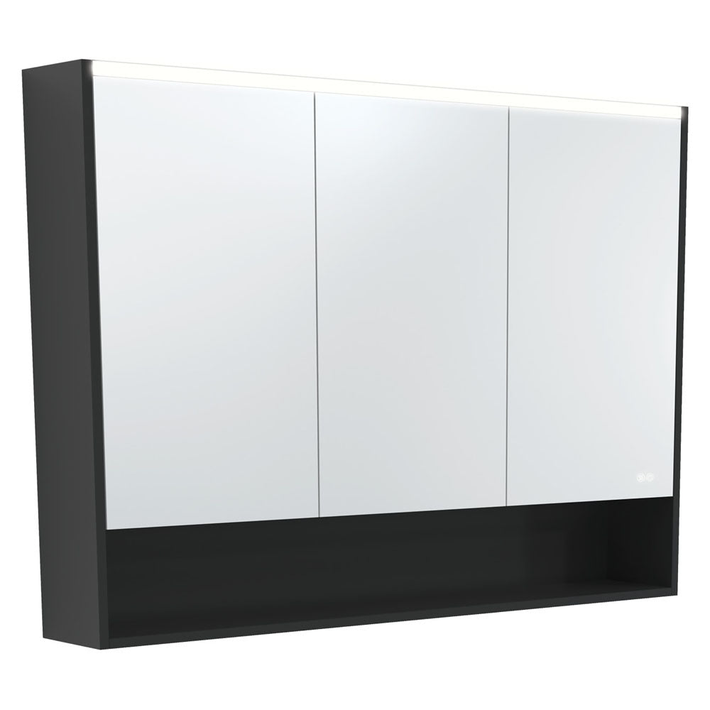 1200 LED Mirror Cabinet with Display Shelf, Satin Black