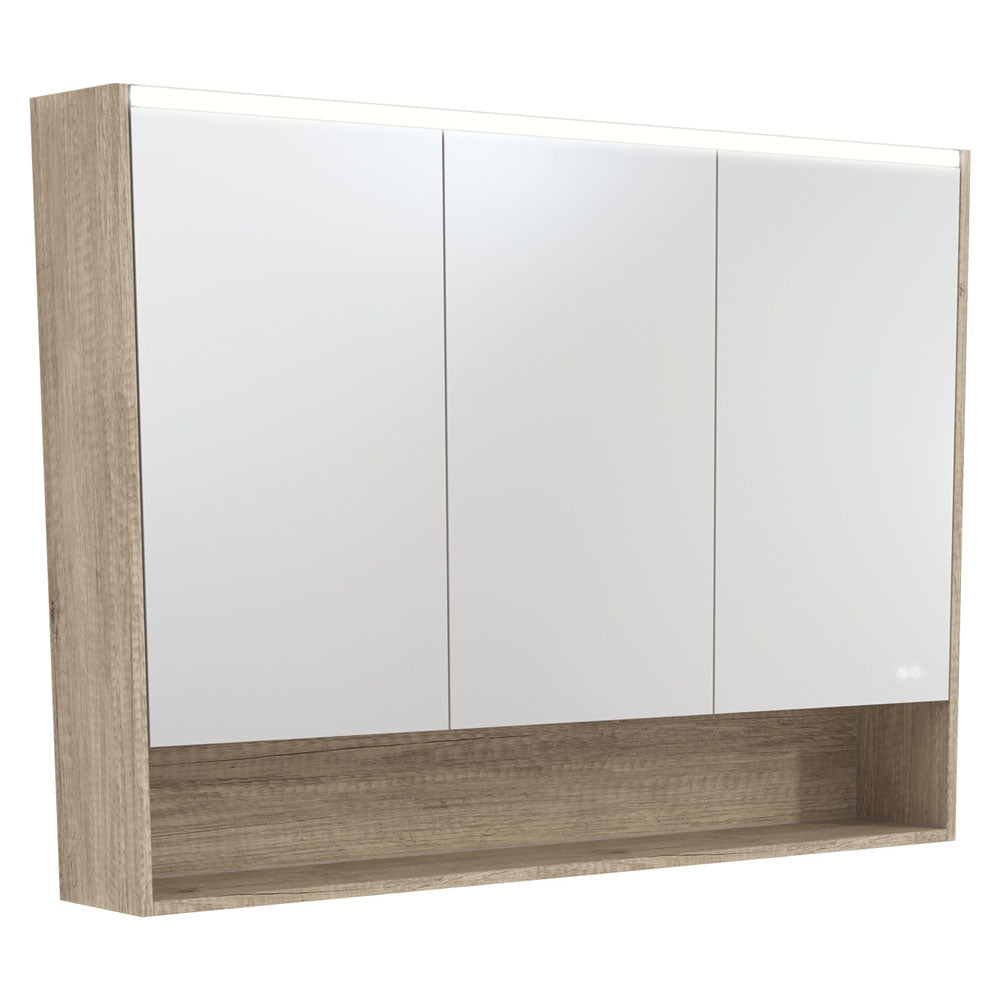 1200 LED Mirror Cabinet with Display Shelf, Scandi Oak