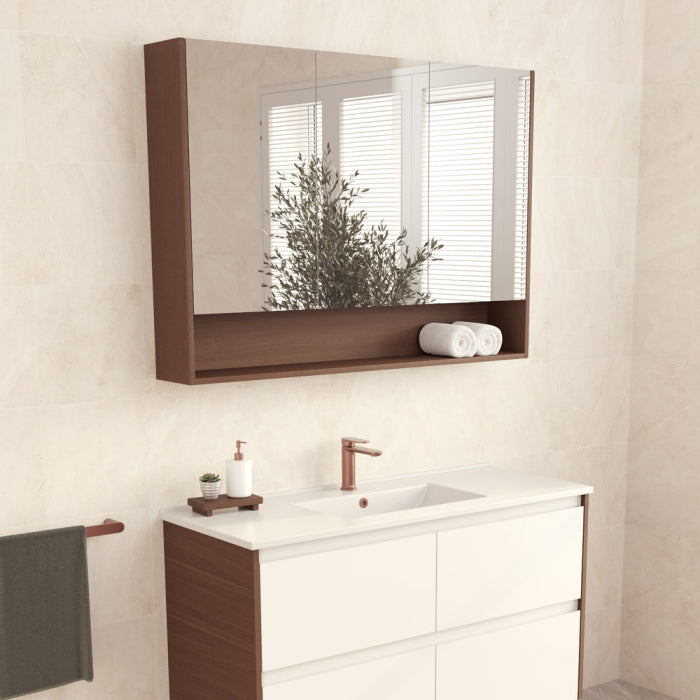 Fienza Mirror Cabinet 1200 with Display Shelf, Walnut