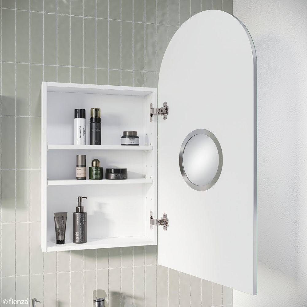 Fienza Arch Mirror Cabinet installed with the door open