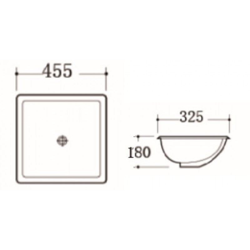 455x325x180mm Under mount Basin Rectangle Gloss White Ceramic Under Counter