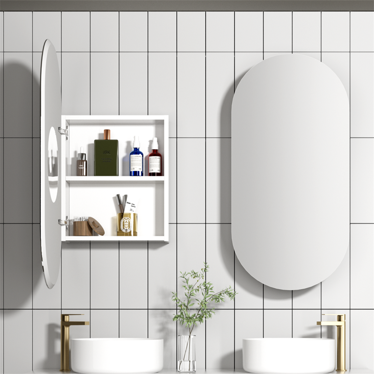 Ovia 900x450mm Pill Oval Shaped Shaving Cabinet Matte White