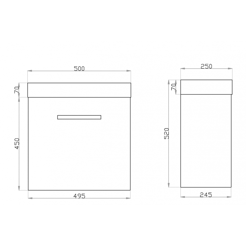 500x250x520mm Wall Hung Bathroom Vanity with Poly Top DARK GREY Wood Grain One Tap Hole