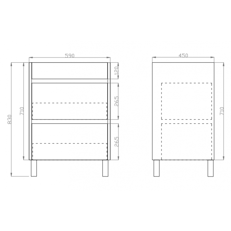 600x460x850mm Bathroom Floor Vanity Freestanding Ceramic / Poly Top Dark Grey Wood Grain PVC Filmed
