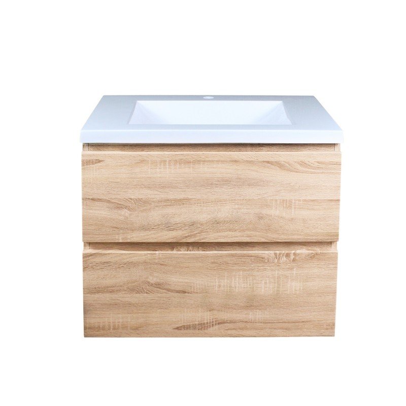 600x460x540mm Wall Hung Bathroom Vanity Ceramic / Poly Top Wood Grain White Oak PVC Filmed MDF Board