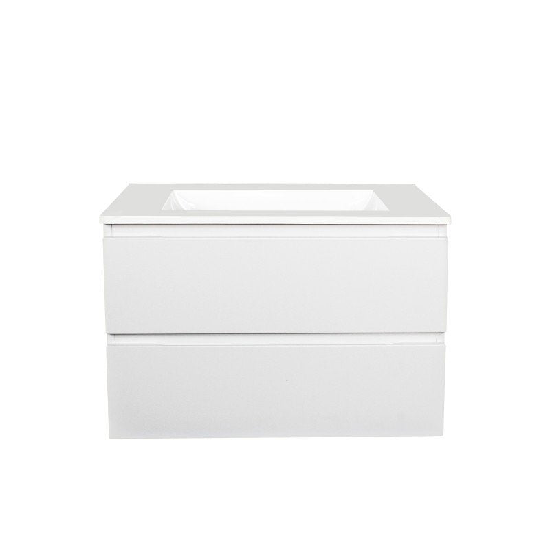 750x460x540mm Wall Hung Bathroom Vanity Matt White PVC Vacuum Filmed Double Drawers Ceramic/Poly Top