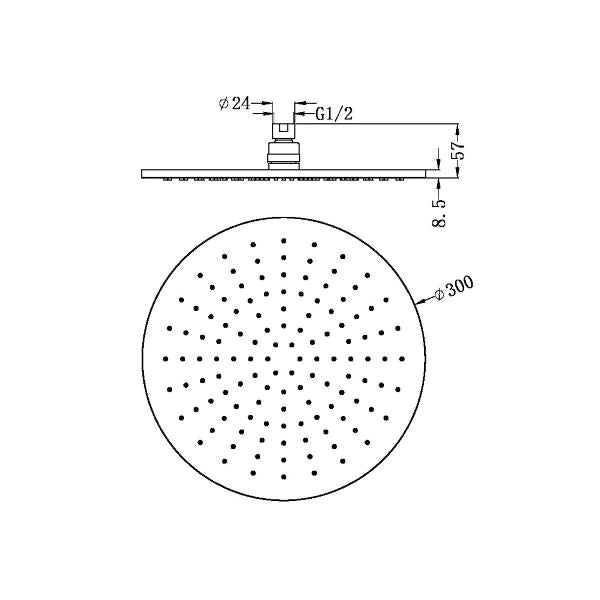 Nero 300mm Round Shower Head Matte Black
