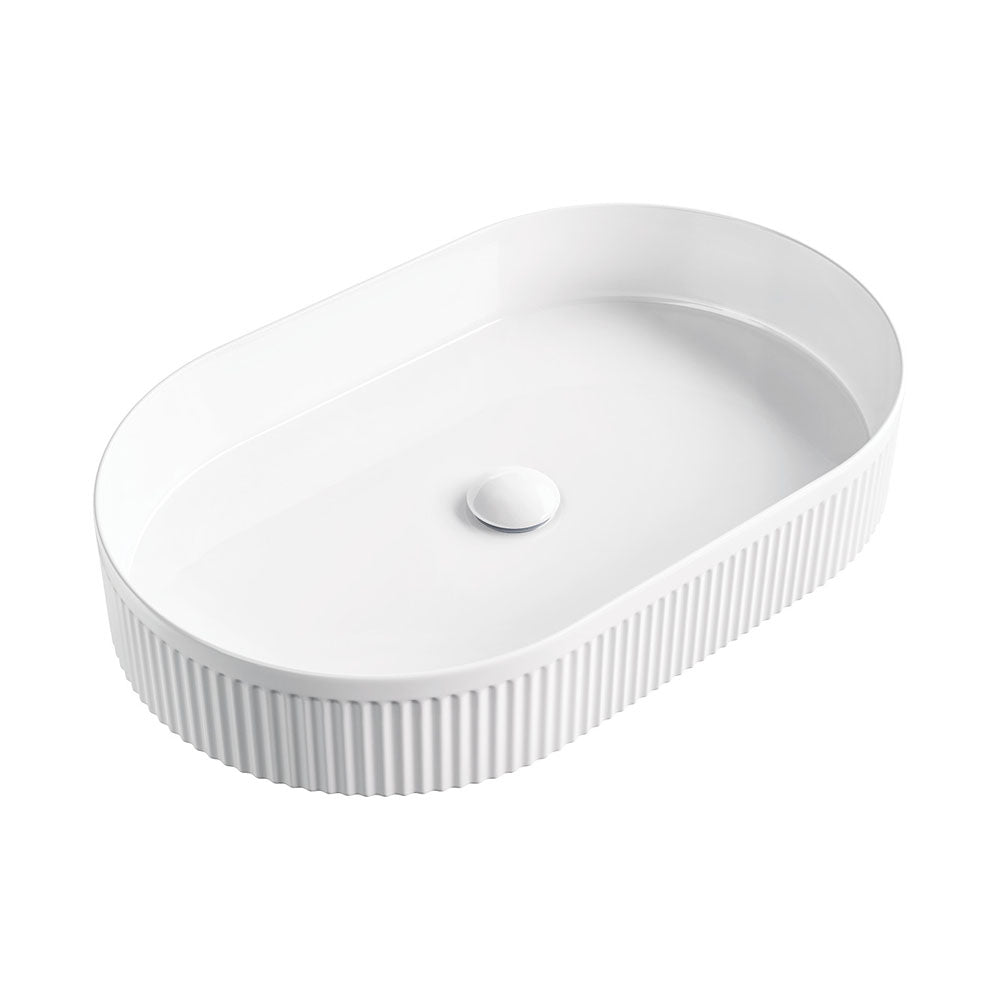 Ovia Fluted Pill Oval Gloss White Oval Above Counter Basin