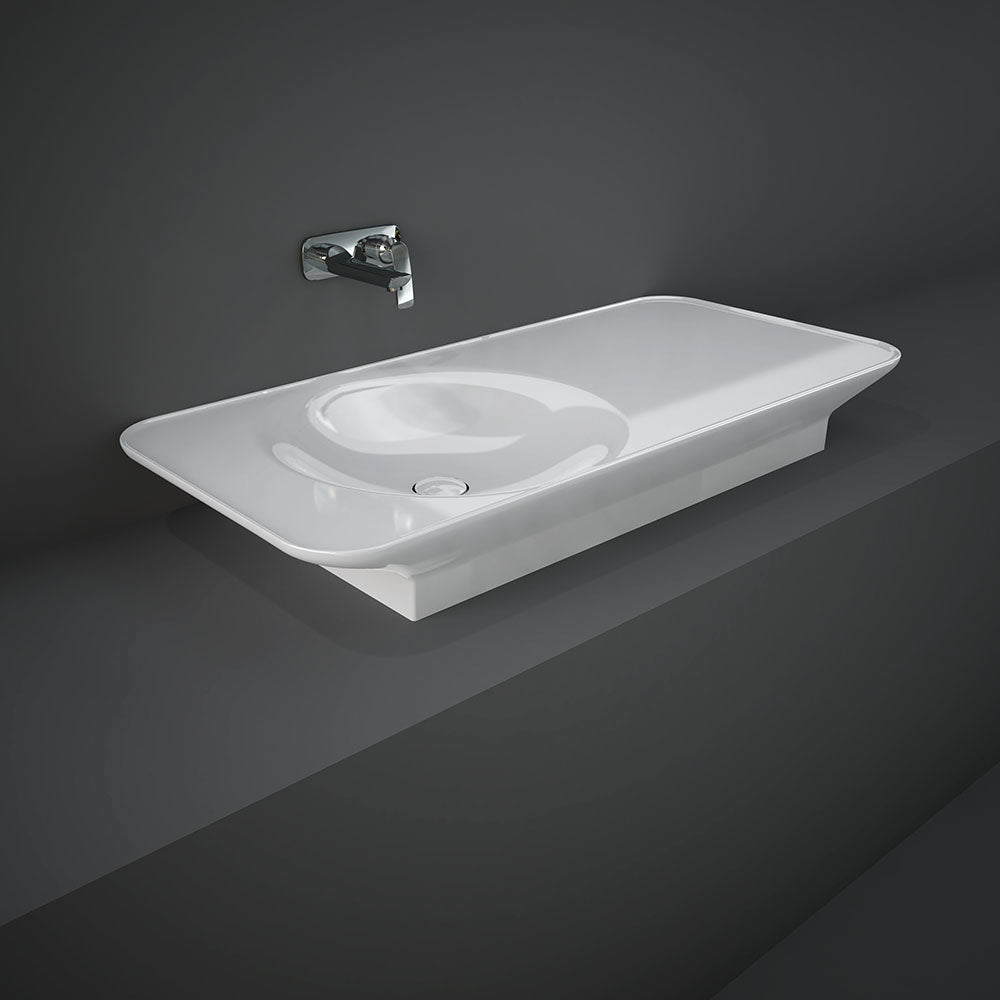RAK VALET Wall Hung Basin 1120x505mm Left Bowl NTH No Overflow Alpine Gloss White