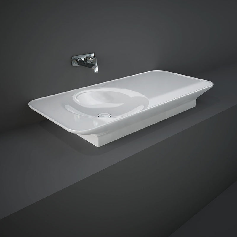 RAK VALET Wall Hung Basin 1120x505mm Left Bowl NTH No Overflow Alpine Gloss White