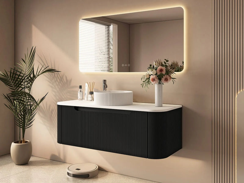 Rome Fluted Groove 1200mm Wall-Hung Cabinet - Matt Black