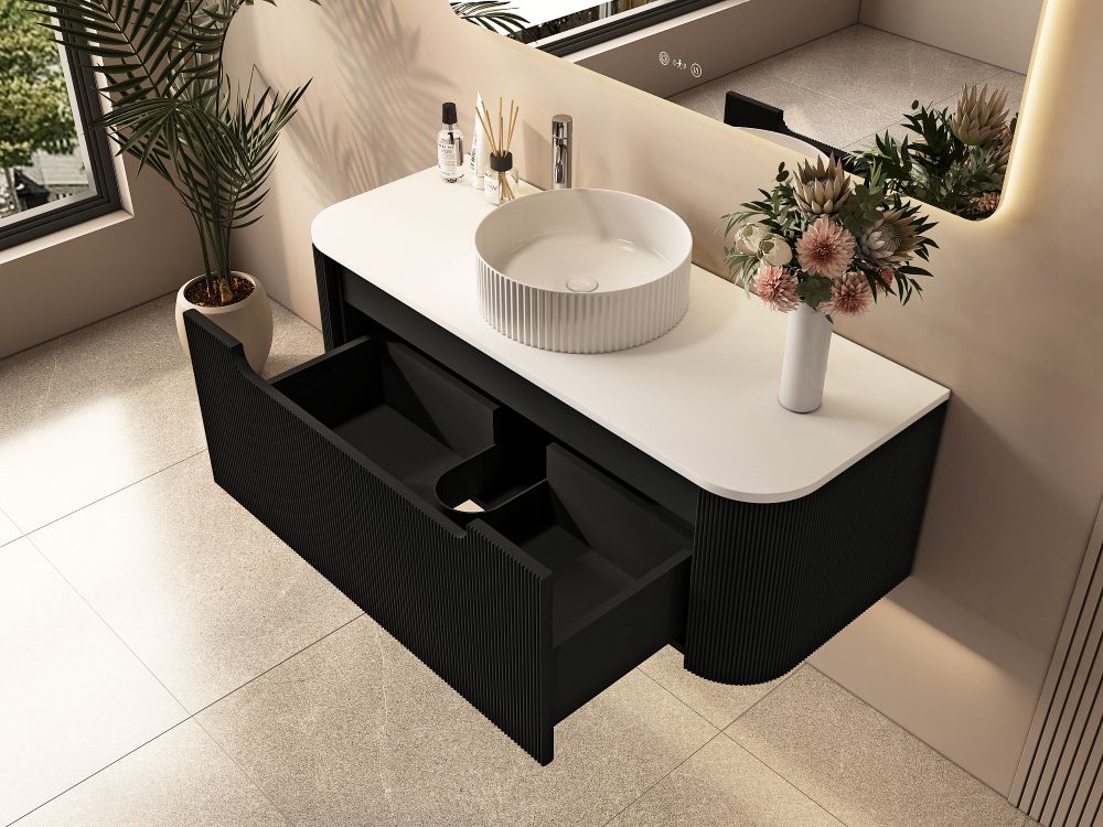 Rome Fluted Groove 1200mm Wall-Hung Cabinet - Matt Black