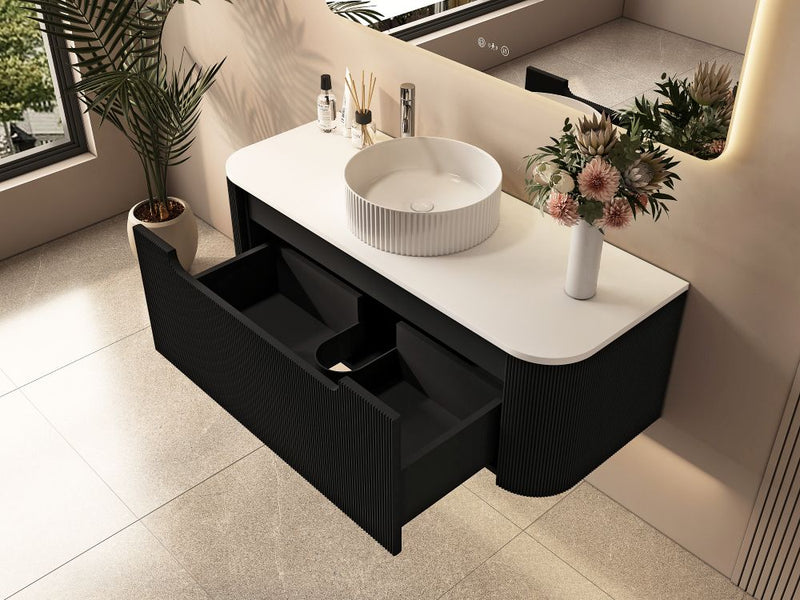 Rome Fluted Groove 1200mm Wall-Hung Cabinet - Matt Black