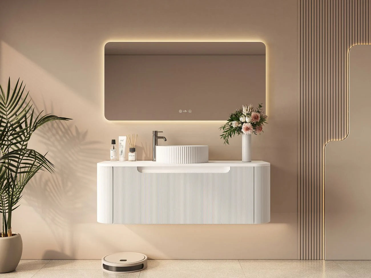 Rome Fluted Groove 1200mm Wall-Hung Cabinet - Matt White