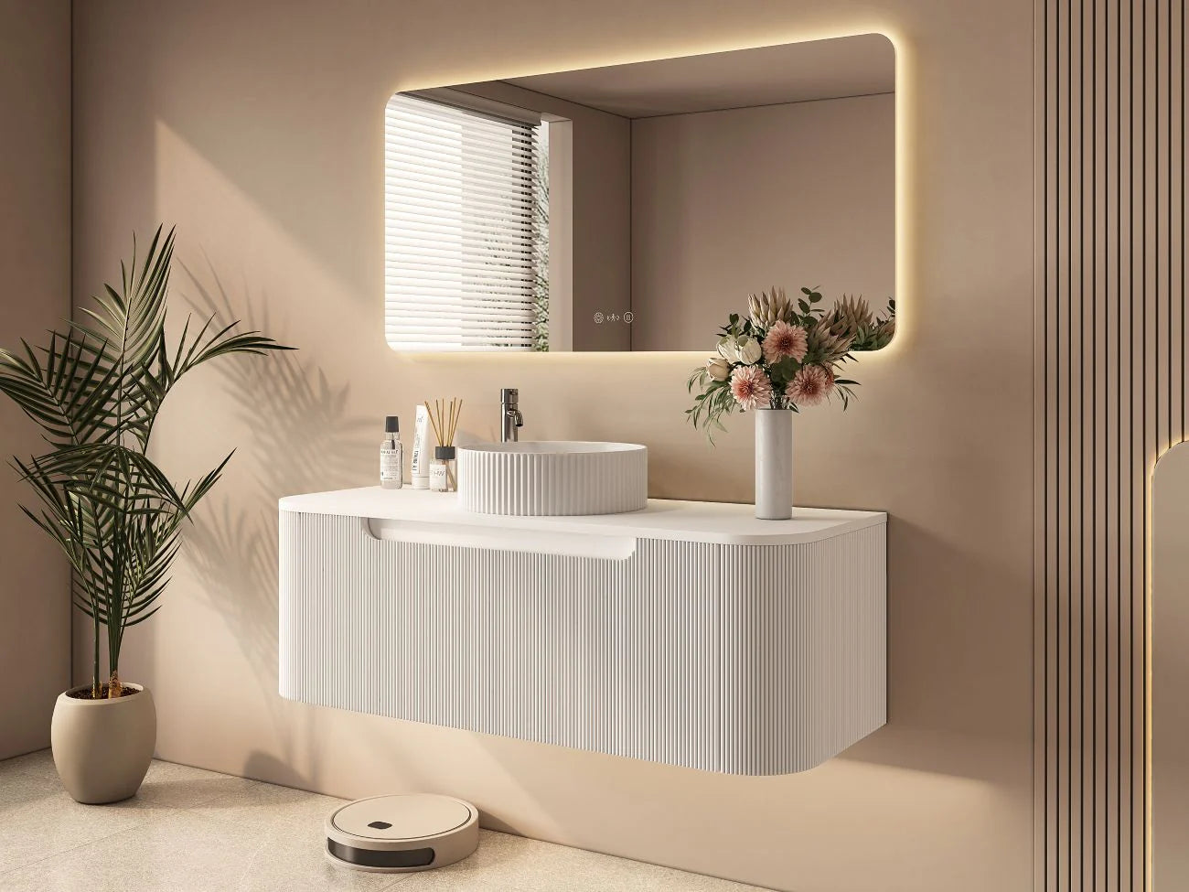 Rome Fluted Groove 1200mm Wall-Hung Cabinet - Matt White