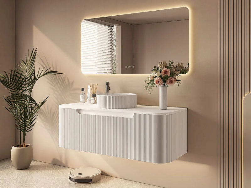 Rome Fluted Groove 1200mm Wall-Hung Cabinet - Matt White