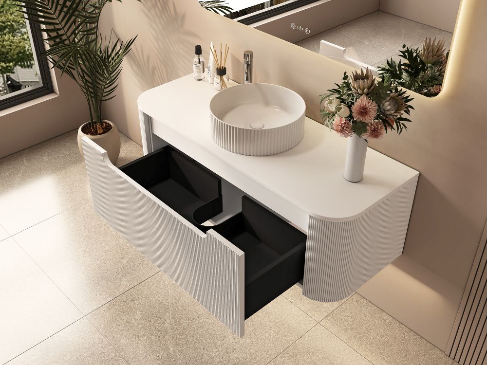 Rome Fluted Groove 1200mm Wall-Hung Cabinet - Matt White