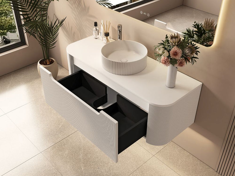 Rome Fluted Groove 1200mm Wall-Hung Cabinet - Matt White