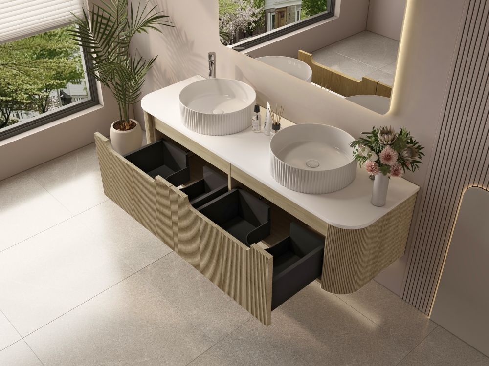 Rome Fluted Groove 1500mm Wall-Hung Cabinet - Bur Oak
