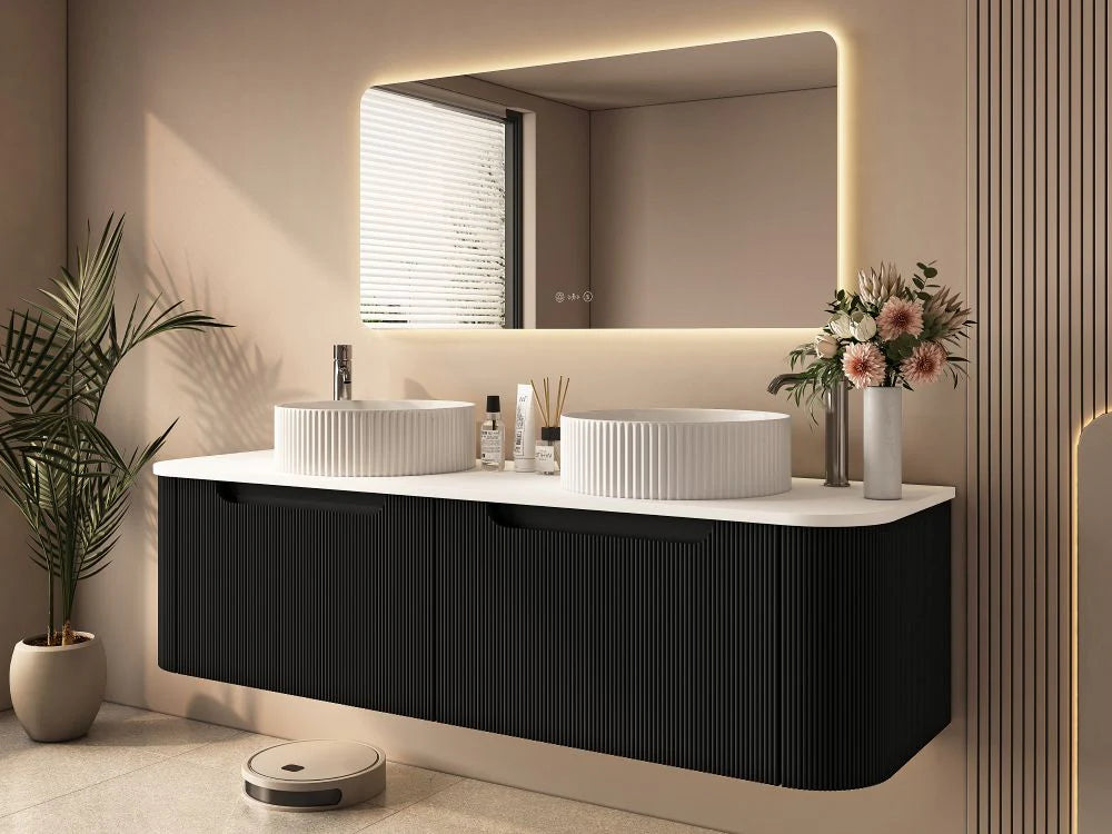 Rome Fluted Groove 1500mm Wall-Hung Cabinet - Matt Black
