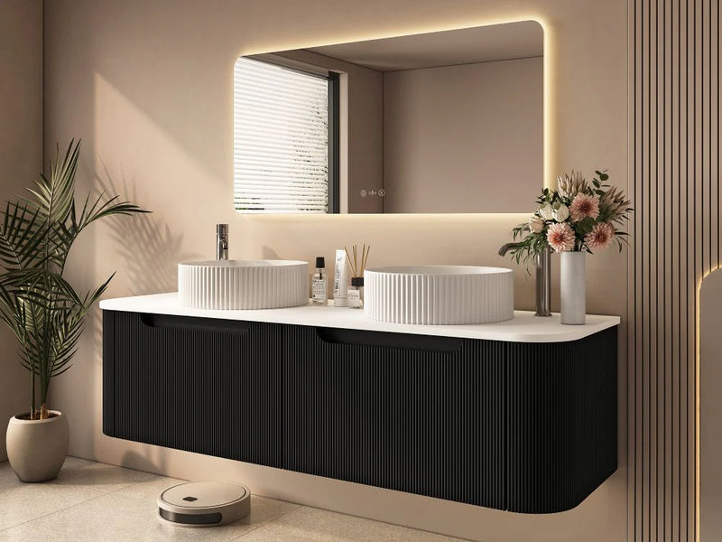 Rome Fluted Groove 1500mm Wall-Hung Cabinet - Matt Black