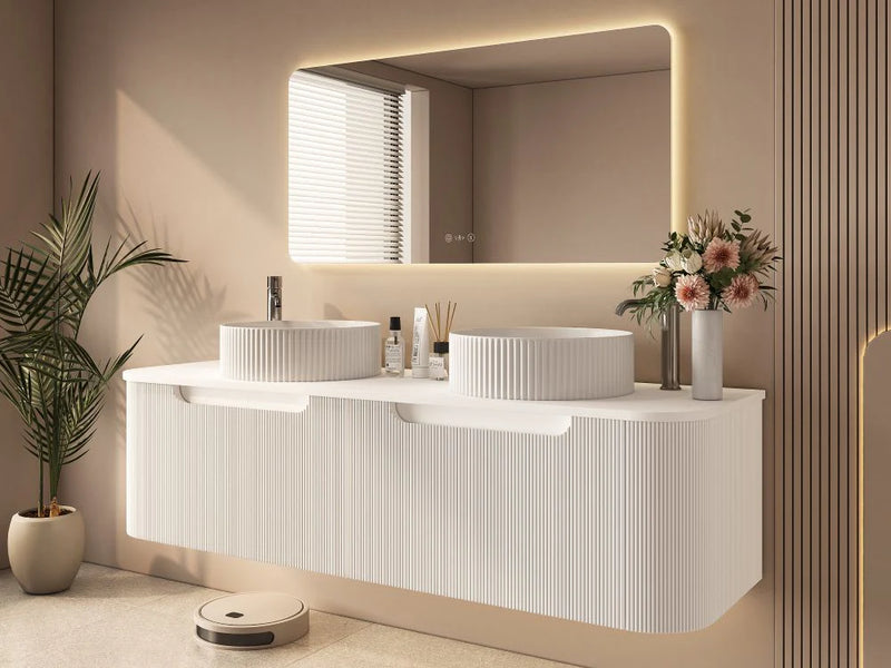 Rome Fluted Groove 1500mm Wall-Hung Cabinet - Matt White
