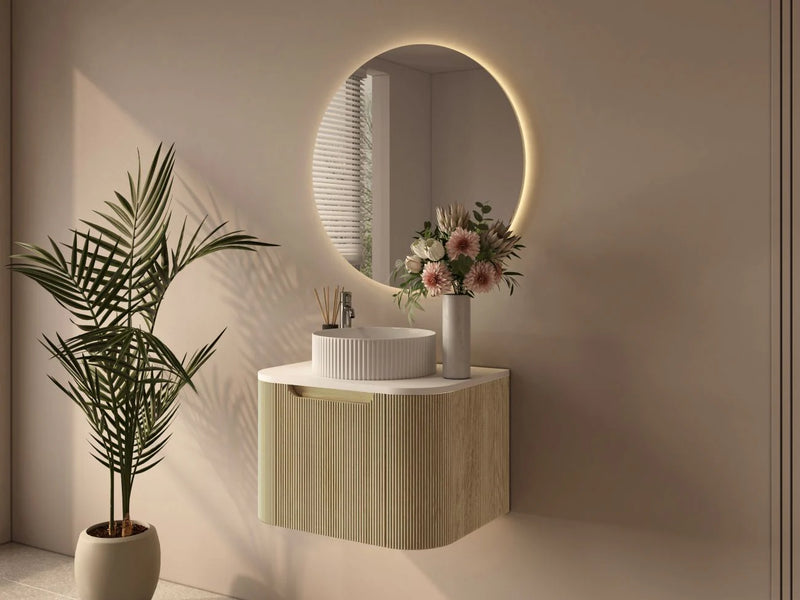 Rome Fluted Groove 600mm Wall-Hung Cabinet - Bur Oak
