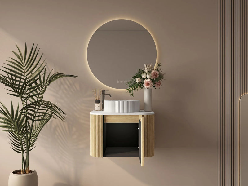 Rome Fluted Groove 600mm Wall-Hung Cabinet - Bur Oak