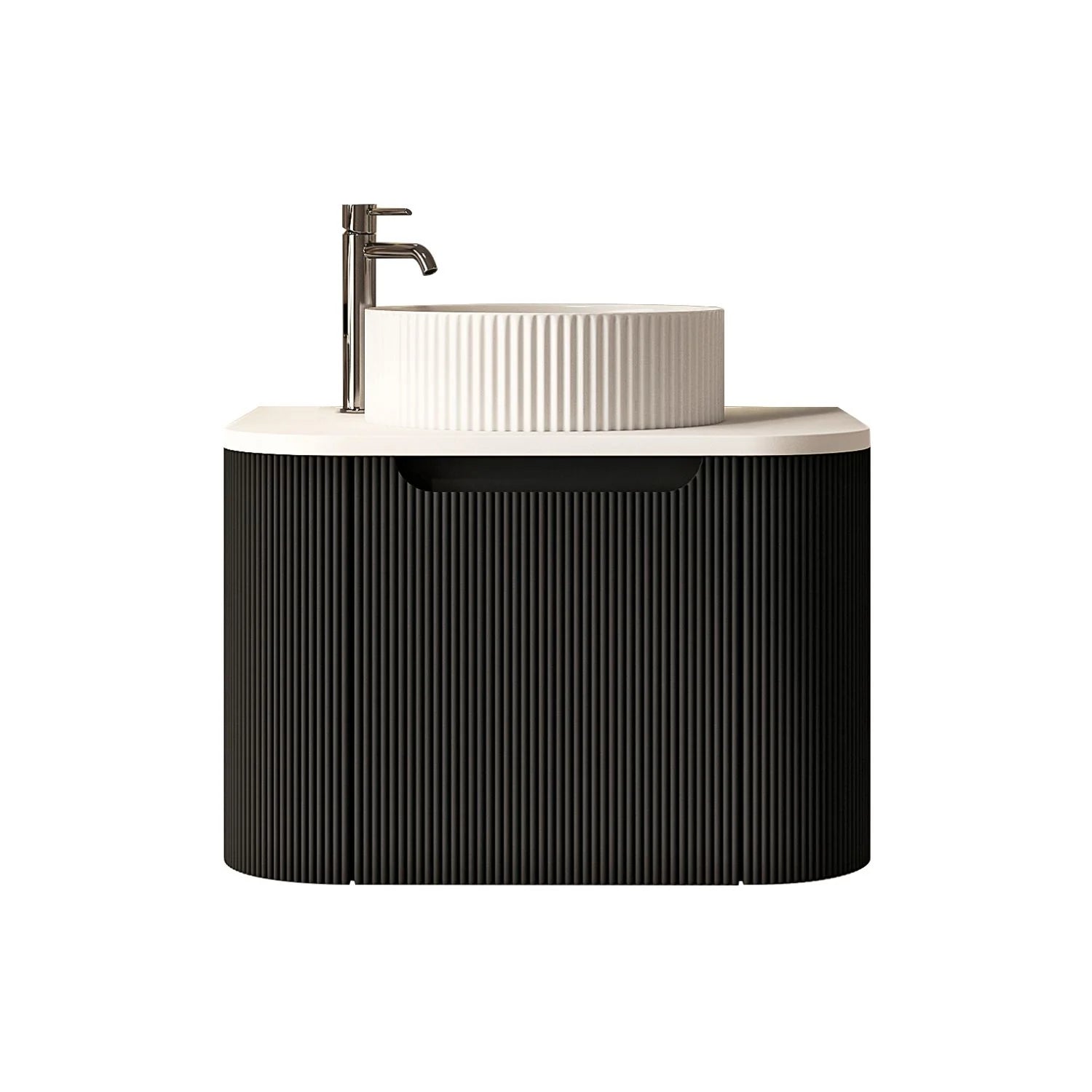 Rome Fluted Groove 600mm Wall-Hung Cabinet - Matt Black